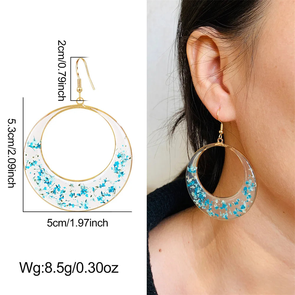 New In Earrings Dried Flower Crystal Dangle Hoop Earrings For Women Stainless Steel Diycharm Long Earring Cute Jewelry Wholesale