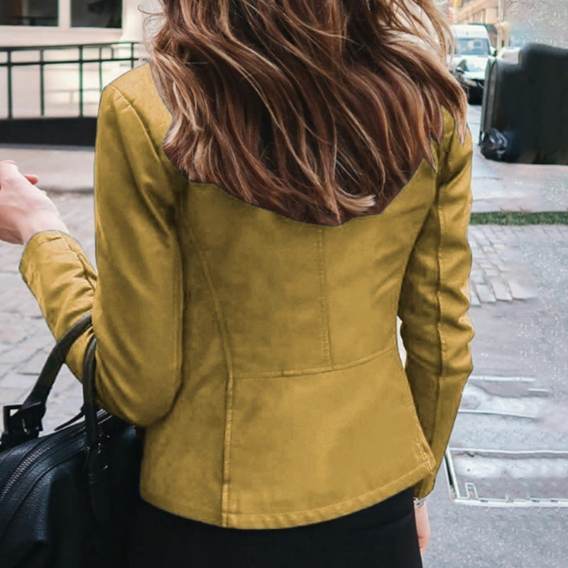 Slim Fit Faux Leather Jacket Women Classic Moto Biker PU Leater Jacket Spring Autumn Basic Zipper Coat Outerwear Badiee Stylez