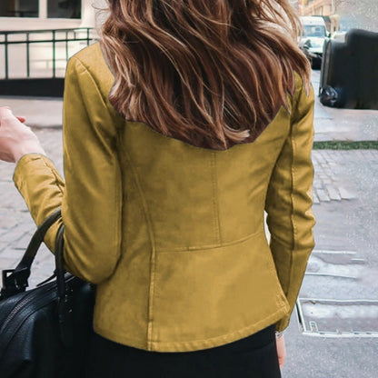 Slim Fit Faux Leather Jacket Women Classic Moto Biker PU Leater Jacket Spring Autumn Basic Zipper Coat Outerwear Badiee Stylez