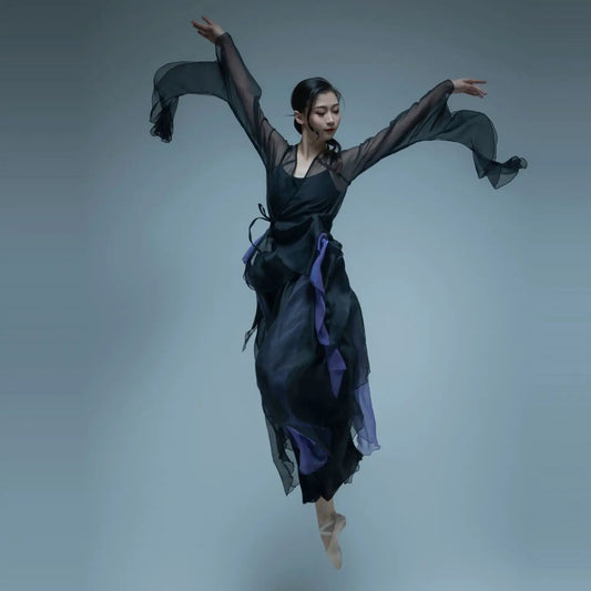 Classical Dance Costume For Women, Flowing Gauze Dress, Chinese Style Practice Outfit, Female Body Rhythm Gauze Dress, Martial Badiee Stylez