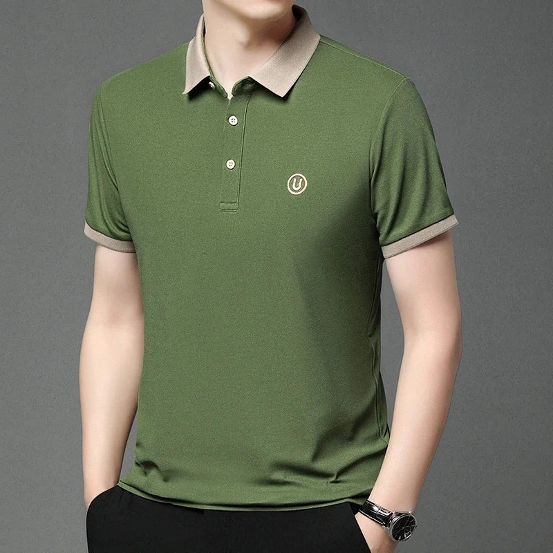2024 Men's New Embroidered Cotton Business Leisure Short Sleeved POLO Shirt Fashion Short Sleeved Comfortable and Breathable Top