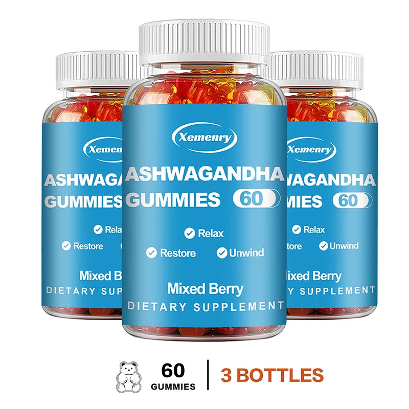 Ashwagandha gummies - Relieve Stress Help with Sleep Support Immune System Health 60 Gummies-3bottles