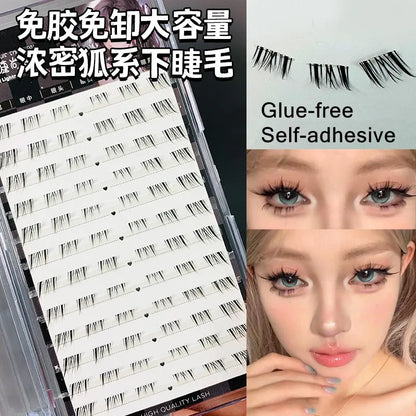 Self-adhesive Glue-free Lower False Eyelashes Fox Eyes Effect Winged Thick Segmented Under Lash Easy Application Thick C 0.07mm