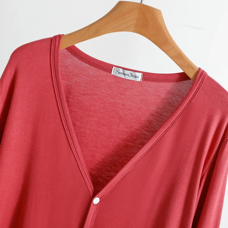 Summer Spring Modal Cardigan Long sleeves Candy colors V Neck Tshirt Open-front sun-proof clothing Air-conditioned tops
