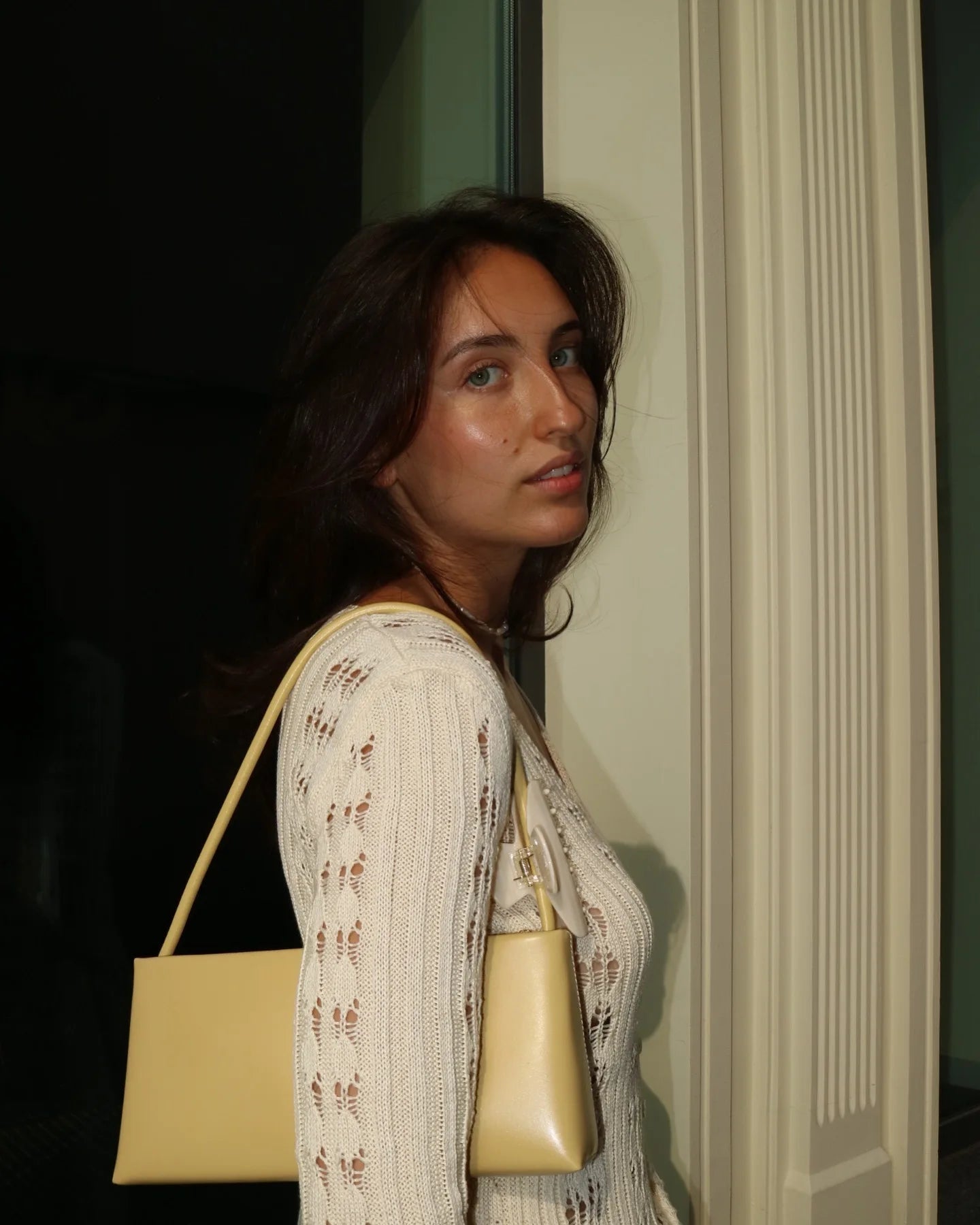 DSMTRC 2025 Holiday Knitted See-throught Cardigan Dress V Neck Long Flare Sleeves Leisure Long Trendy Single Breasted Autumn