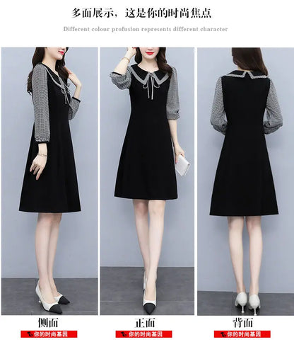 2025 New Spring Autumn Wear Temperament Small Flavor Style Slim Skirt Doll Collar Fashion Dress Women