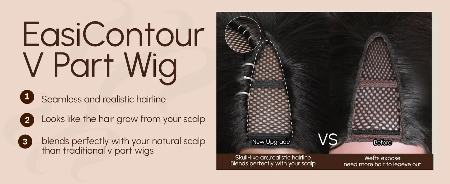 UNice Hair Drawstring Cap Kinky Straight V Part Wig & U Part Wig EasiContour 100% Human Hair Wigs No Glue Small Head Friendly