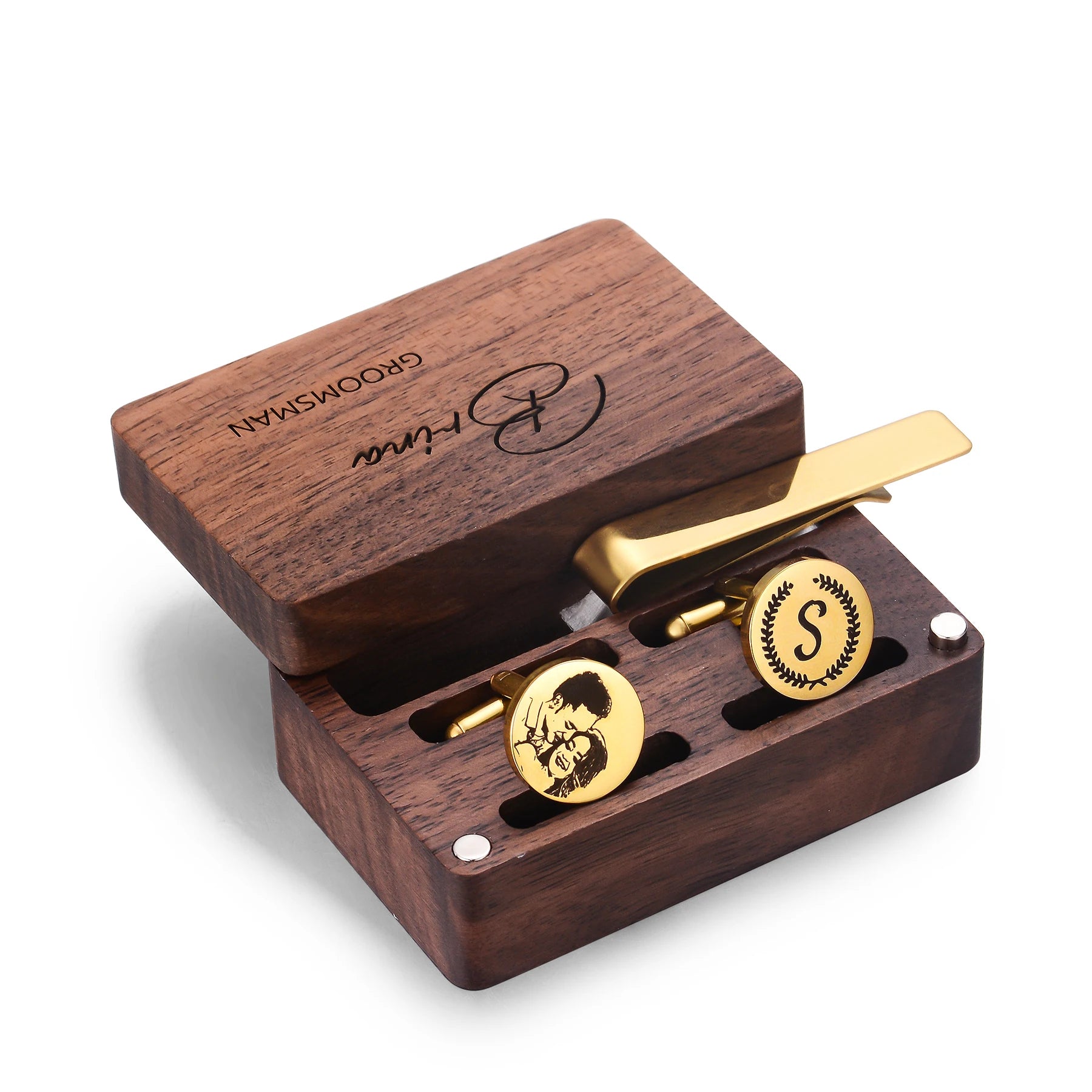 Custom Engraved Round Cufflinks & Tie Clip Set Stainless Steel Anniversary Wedding Birthday Groomsmen Gift for Father Husband Badiee Stylez