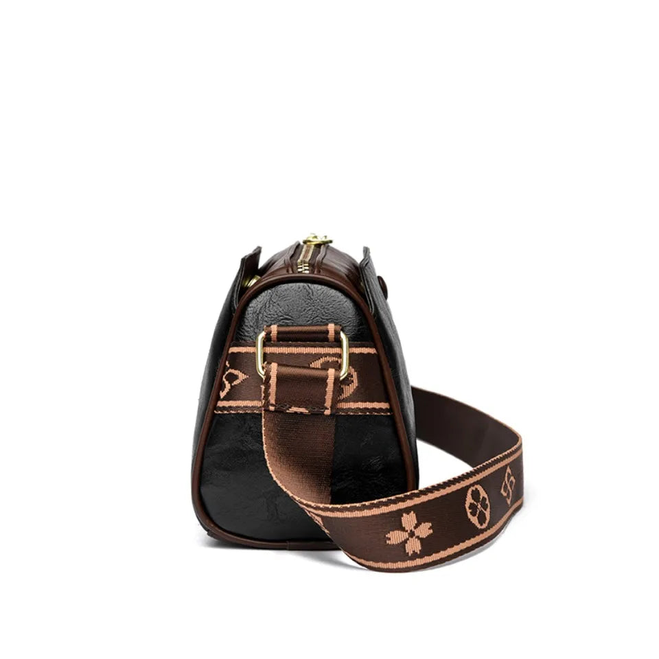 Three Layers Women Handbag Soft Leather Shoulder Crossbody Bags for Women Flower Print Ladies Messenger Bag with WIde Strap