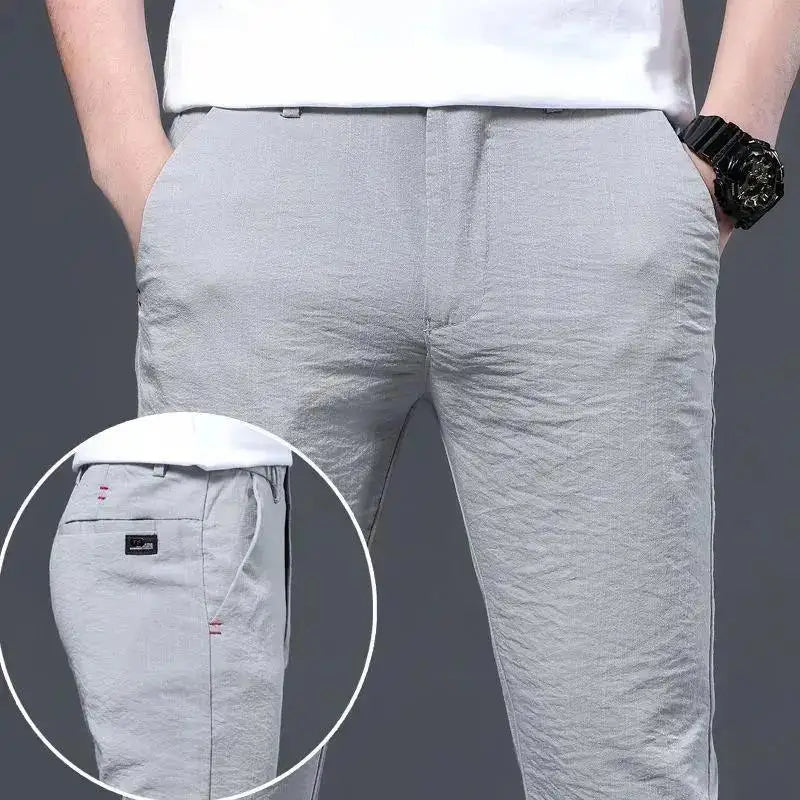 Male Suit Trousers Check Cooling Ice Silk Plaid Straight Up Clothes Offer Slacks Designer Men's Summer Pants Fabric 2024 Classic C1 Ice Silk Pants