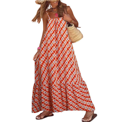 Women's Sleeveless Long Boho Dress Summer Loose Print Spaghetti Strap Flowy Dresses Bohemian Sundress Beachwear Party Coctail c