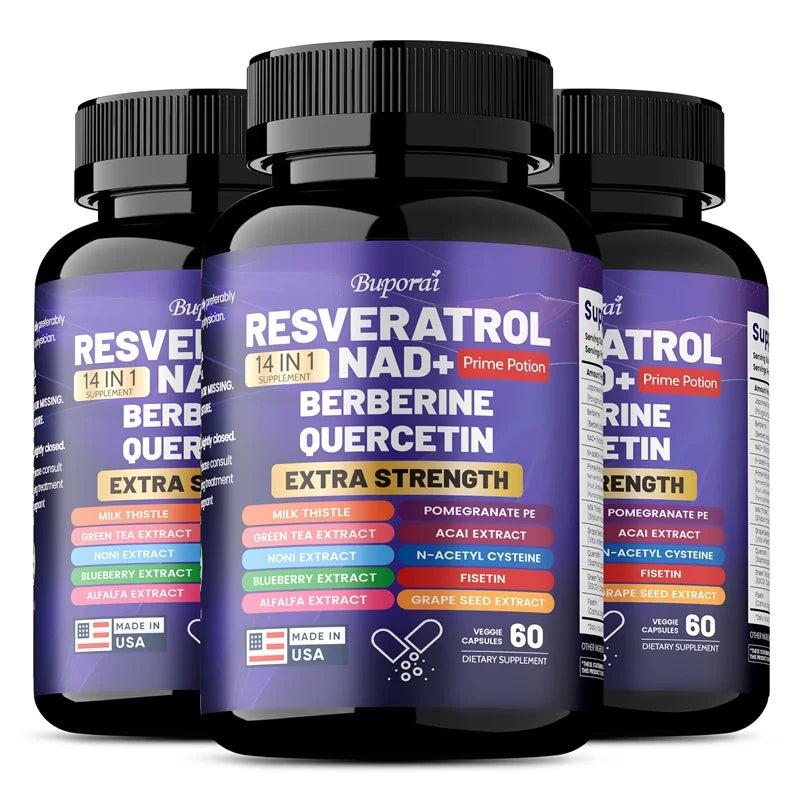 Resveratrol Nad+ Berberine, Quercetin - Improve Aging, Anti-oxidation, Regulate Metabolism, Protect Nerves 60 Capsule-3bottles