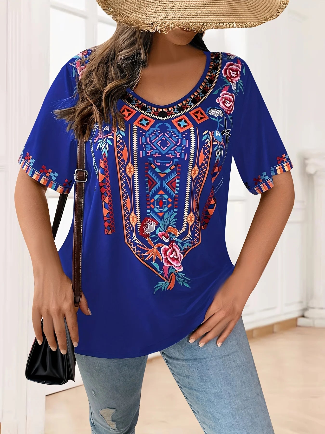 Plus Size Women's T-Shirt Boho Harajuku Graphic Print Summer Short Sleeve Casual Tops Street Fashion T-Shirt Female Clothing