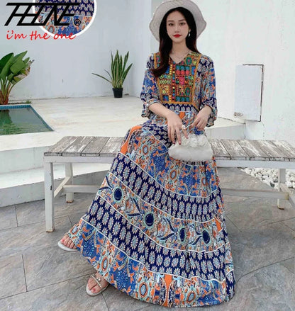 Indian Dress for Women Summer Embroidery Chic Elegant Party Dresses Clothes Vintage Long Maxi Prom Bohemian Beach Robe Vestidos Badiee Stylez