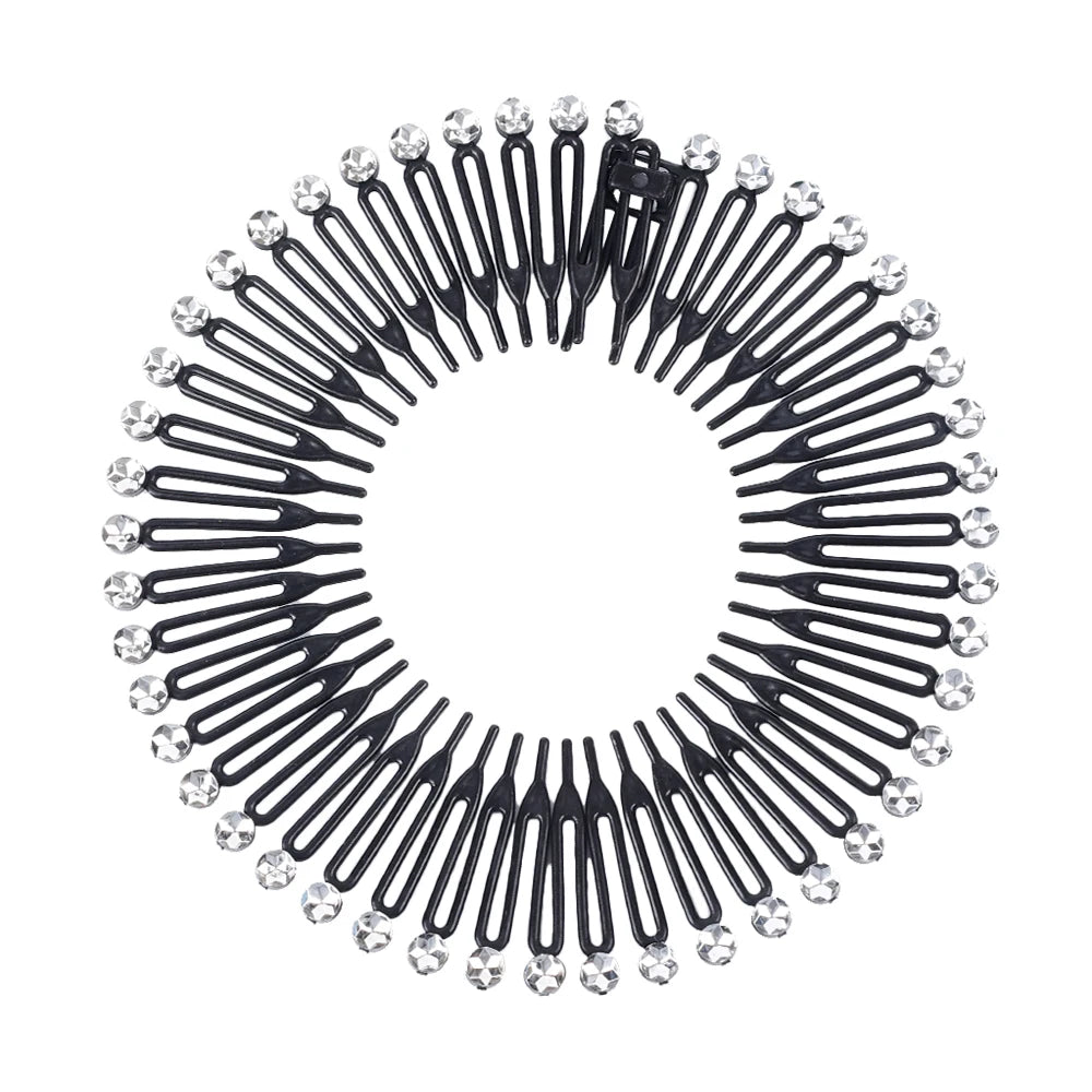 Rhinestone Plastic Full Circle Stretch Diamond Flexible Comb Women Girl Flexible Plastic Circle Teeth Hair Accessories Wholesale