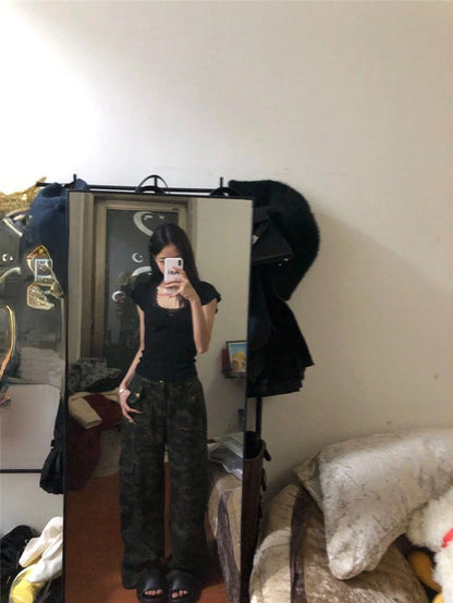 2025 Y2k Aesthetic Lace Patchwork Crop Top Streetwear Harajuku Women Vintage U Neck T-shirt Streetwear Bow Bottoming Grunge Tees