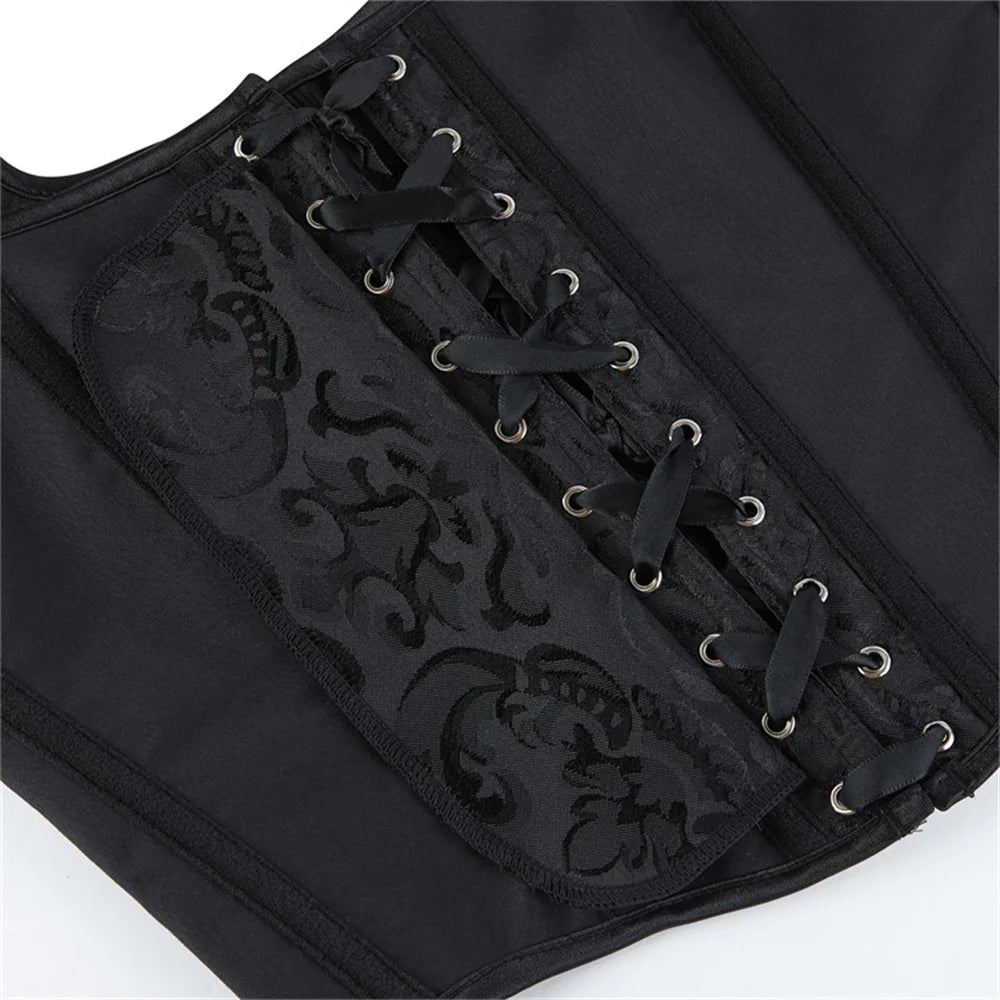 Blue Jacquard Corset Sexy Shoulder Straps Overbust Bustiers Crop Top Lace Up Brocade Vest Lingerie Gothic For Women Outfit