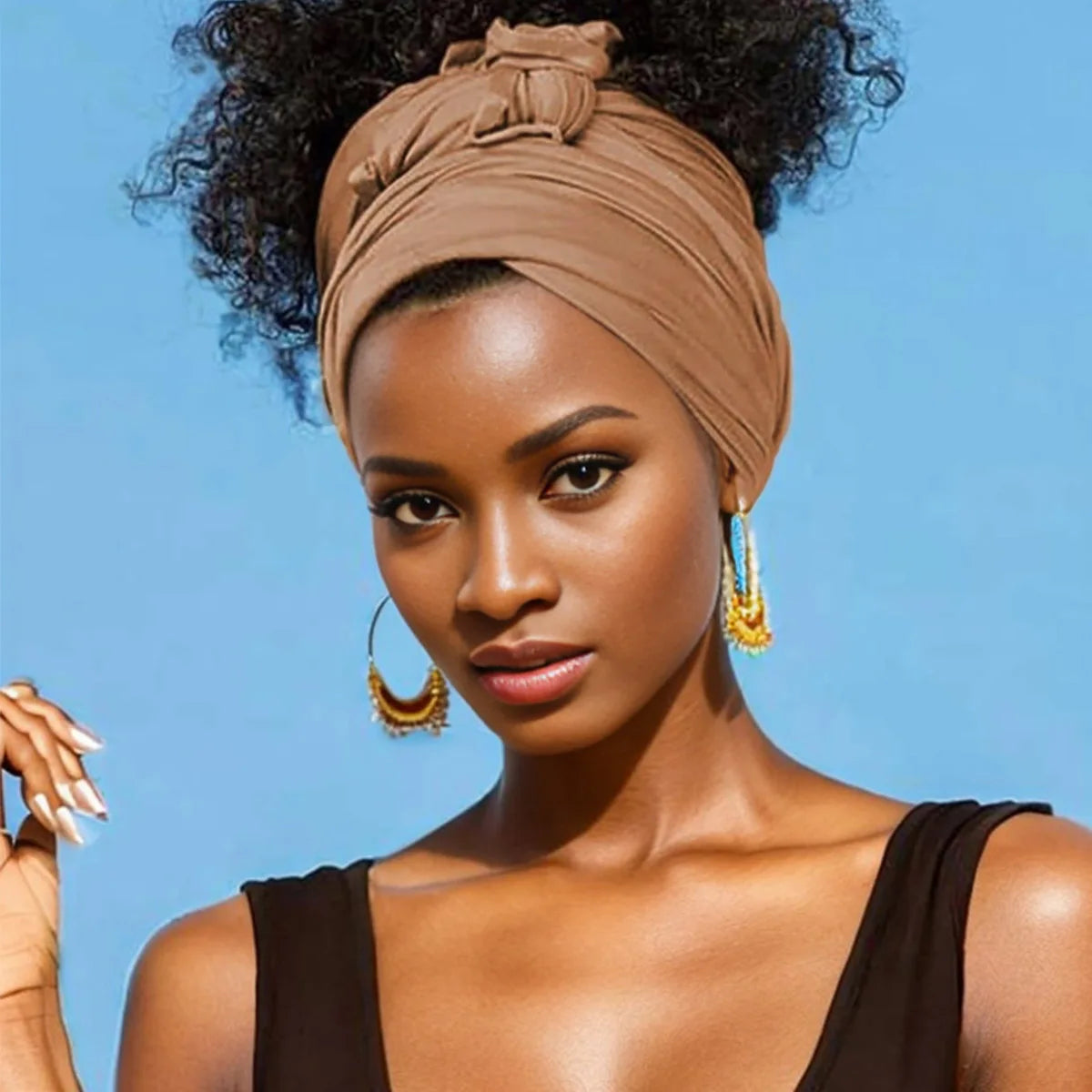 Hot selling stretch jersey turban african headband solid color super soft extra long breathable headband for women Dark Khaki