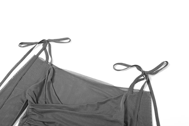 Solid Slash Neck Crop Tops Sexy Off Shoulder Straps Long Sleeve T-Shirts Slim Mesh Tees Y2K Streetwear Women