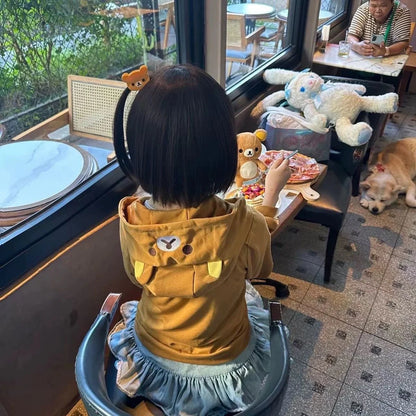 Cute Cartoon Hoodie Rilakkumaed Zip-up Hoodie Teddy Bear Ears Long Sleeve Jacket Fashion Women's Casual Cardigan Cotton Clothing