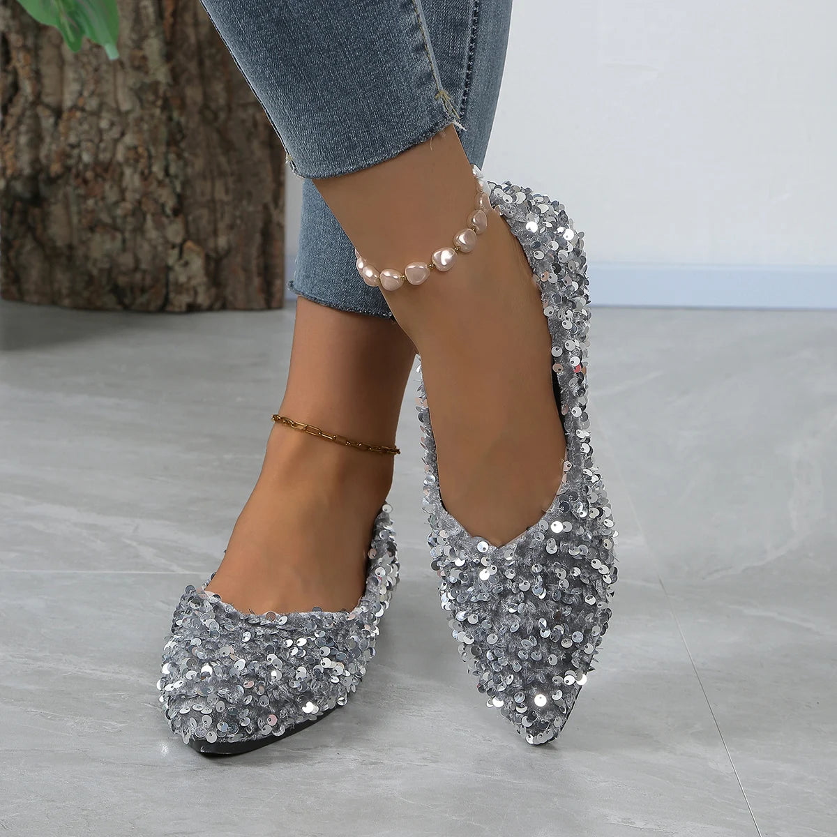 Sequin Designer 2025 Spring New Style Fashion Round Toe Non-slip Flat Shoes Casual Comfortable Shallow Mouth Women's Loafers