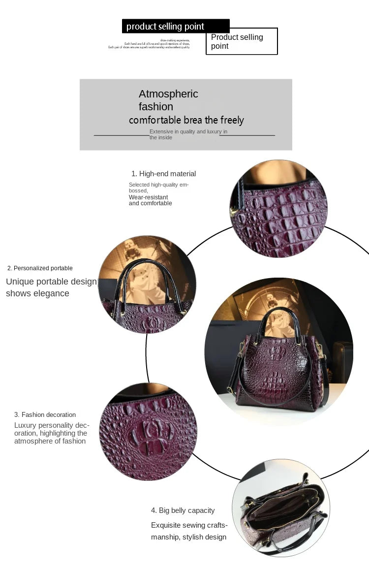 Genuine Leather Women Handbags New Tote Bag Fashion Crocodile Print Bucket Bag Retro Shoulder Messenger Bags Trend 2025