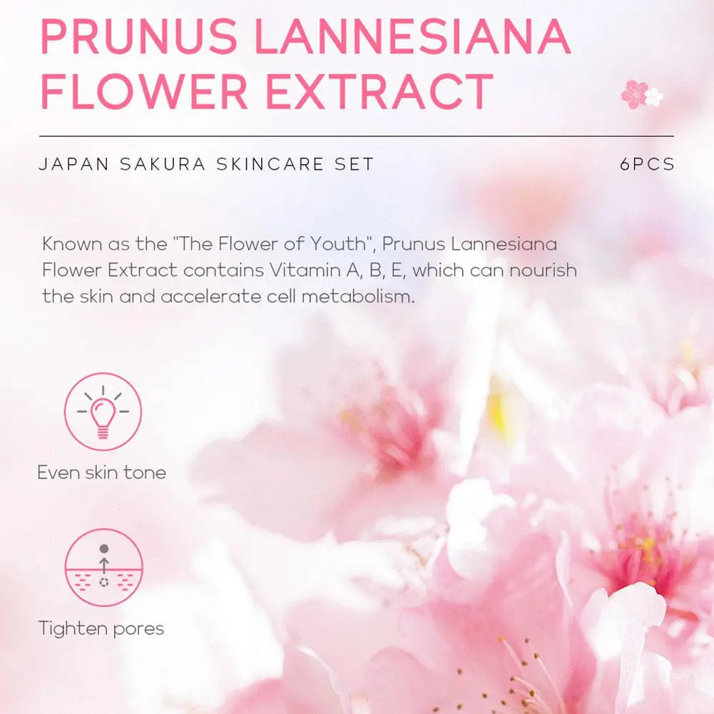 6pcs/Set Sakura Skin Care Sets Face Cream Serum Toner Facial Cleanser Sunscreen Eye Cream Face Skin Care Set Product Gift box Badiee Stylez