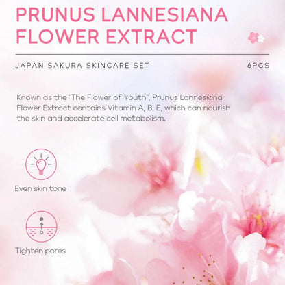 6pcs/Set Sakura Skin Care Sets Face Cream Serum Toner Facial Cleanser Sunscreen Eye Cream Face Skin Care Set Product Gift box Badiee Stylez