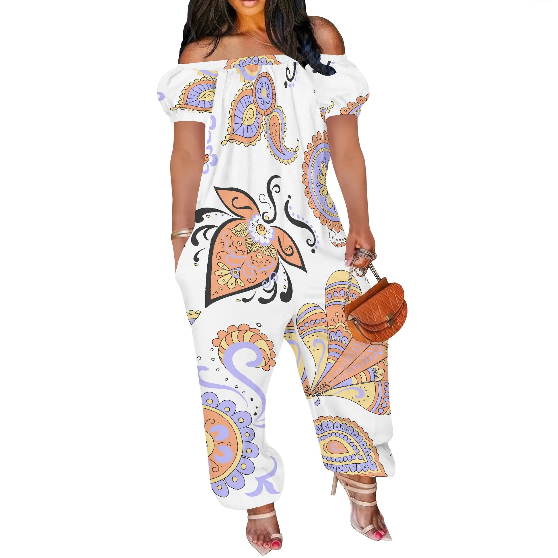 Women Plus Size One Piece Outfits Leopard Print Off Shoulder Short Sleeve Loose Long Pants Jumpsuits Badiee Stylez