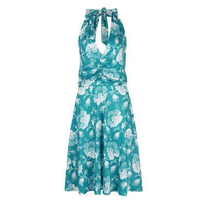 Ladies' Sexy Elegant Bohemian Floral Printed Summer Sleeveless Deep V-neck High Waist Beach Vacation A-line Daily Ruffle Dresses