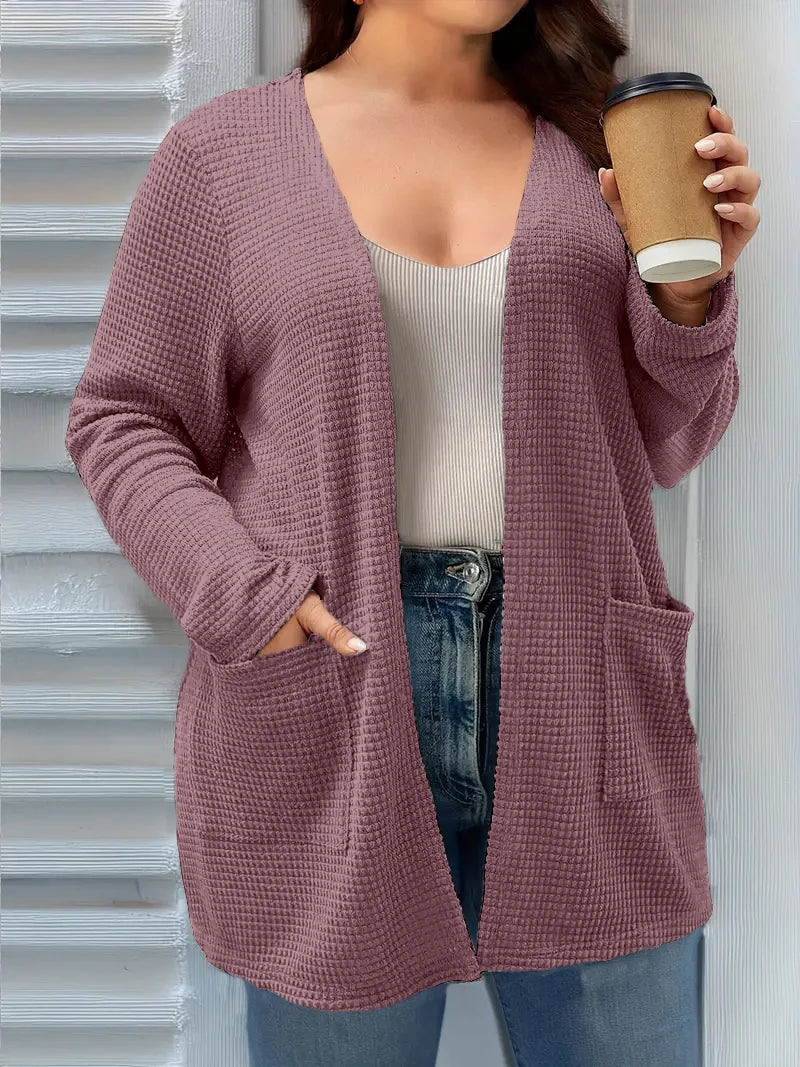 Plus size pure color pocket cardigan coat, casual long-sleeved shirt, suitable for spring and autumn wear, women plus size cloth SH109Zise