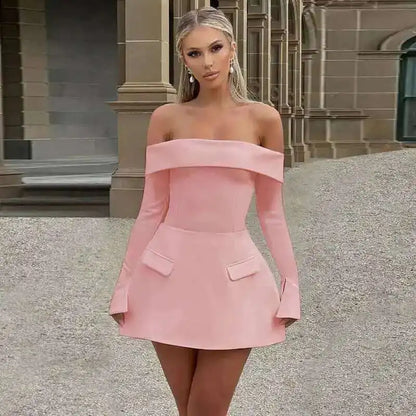 Townlike Lace Patchwork Waist Wrap A-line Dress Women Mini 2024 Autumn Winter Dress Backless Nightclub Sexy Party Dresses 24276pink