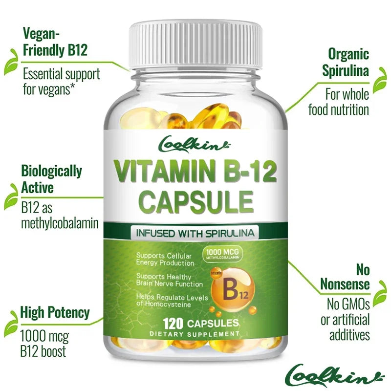 Vitamin B12 Capsules - Supports Energy Metabolism, Mood, Heart, Nervous System Support