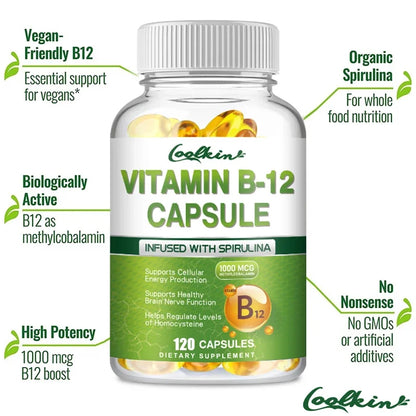 Vitamin B12 Capsules - Supports Energy Metabolism, Mood, Heart, Nervous System Support
