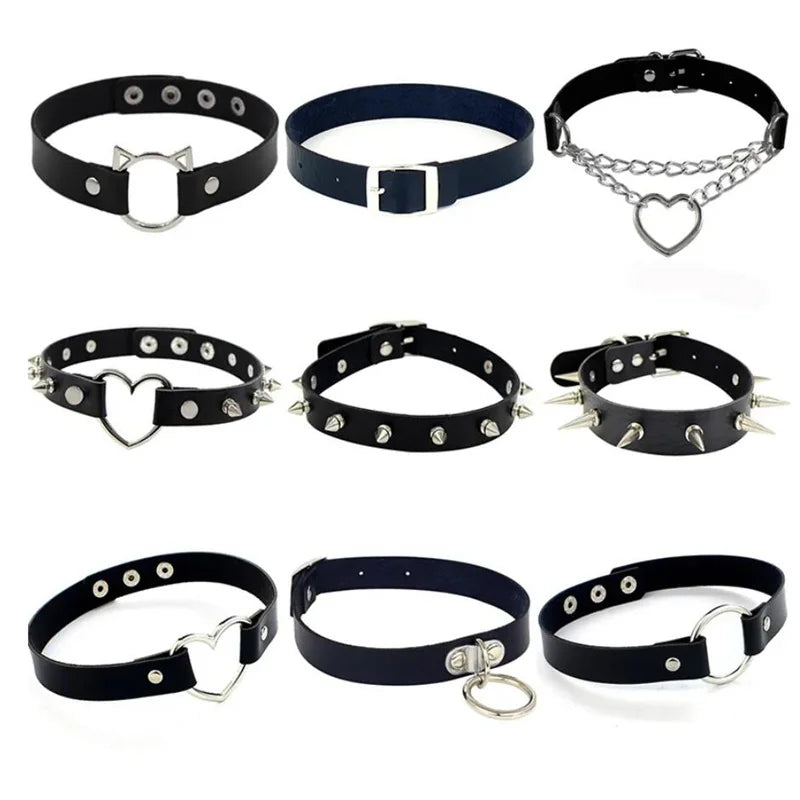 Harajuku Punk Rock Gothic Choker Necklace Women Sexy PU Leather Heart Lock Key Spike Collar Chocker Gothic Cosplay Accessories Badiee Stylez