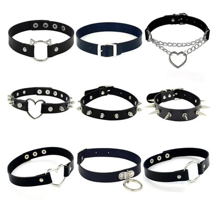 Harajuku Punk Rock Gothic Choker Necklace Women Sexy PU Leather Heart Lock Key Spike Collar Chocker Gothic Cosplay Accessories Badiee Stylez