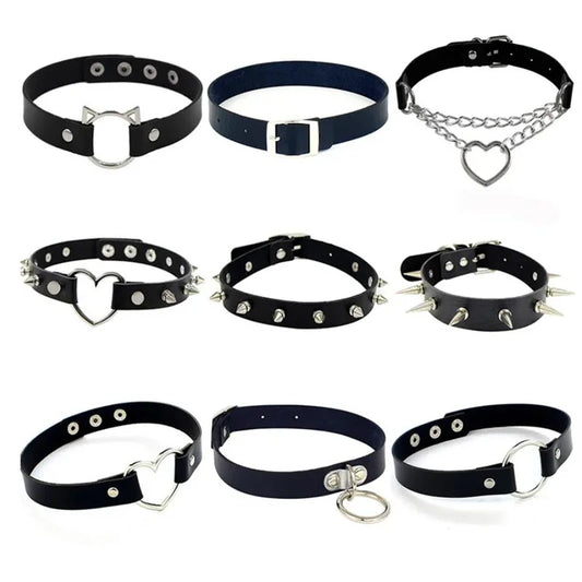 Harajuku Punk Rock Gothic Choker Necklace Women Sexy PU Leather Heart Lock Key Spike Collar Chocker Gothic Cosplay Accessories Badiee Stylez
