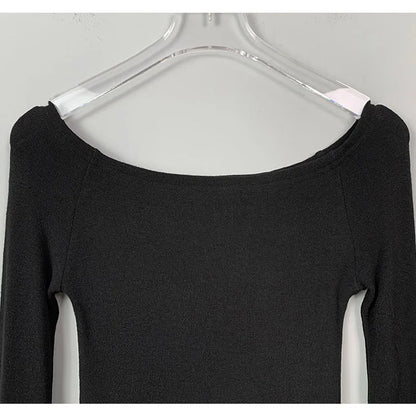 Sexy Slash Neck T Shirt Women Cotton Long Sleeves Cropped Tee Shirt Femme Slim T-shirt Female Black White Tops 2024