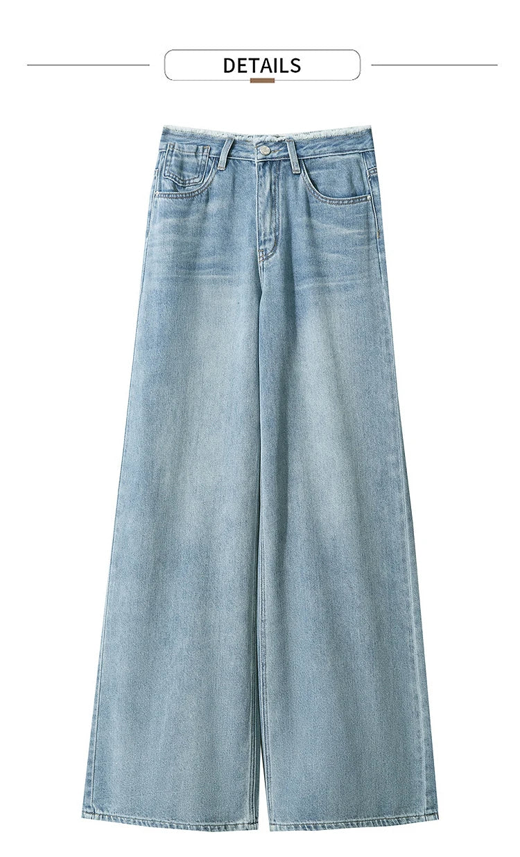 AMII Minimalist Blue Jeans Women 2025 Summer New Versatile Denim Wide Leg Pants Low Waist Thin Casual Loose Trousers 12542121