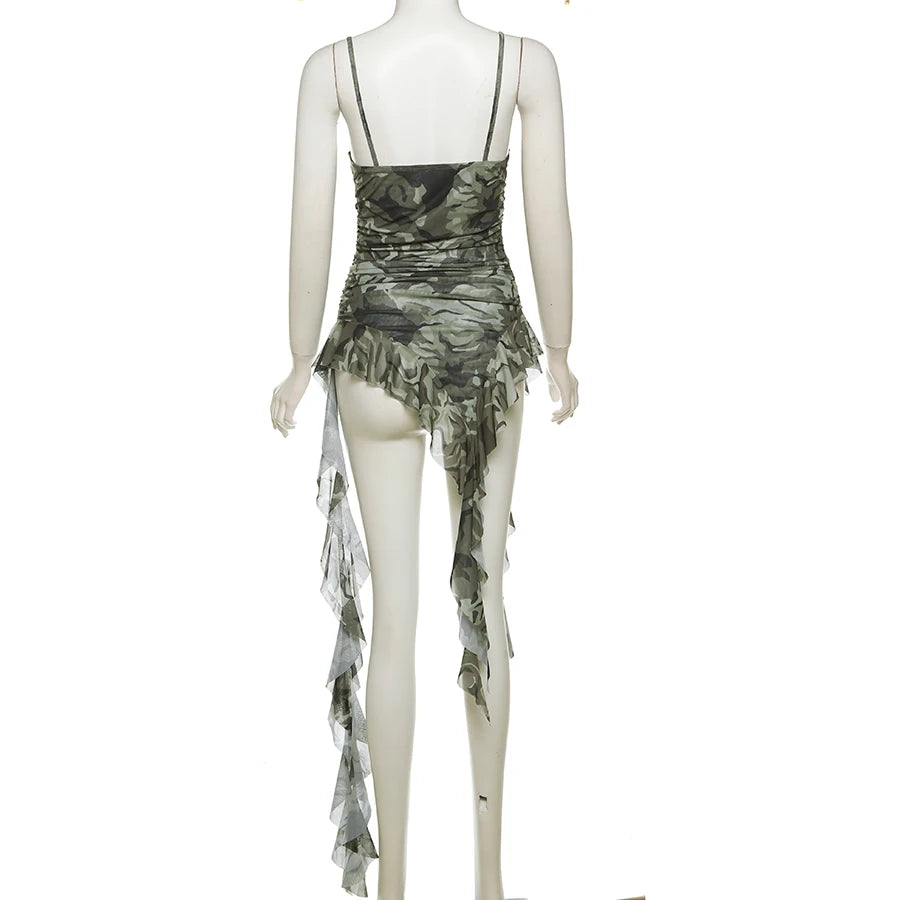 Nibber Sweet 2025 Summer Sisters Party Gradient Retro Ruffles Gentle Sexy Hot Cool Cool Women'S Thin Mini Tassel Sling Dress