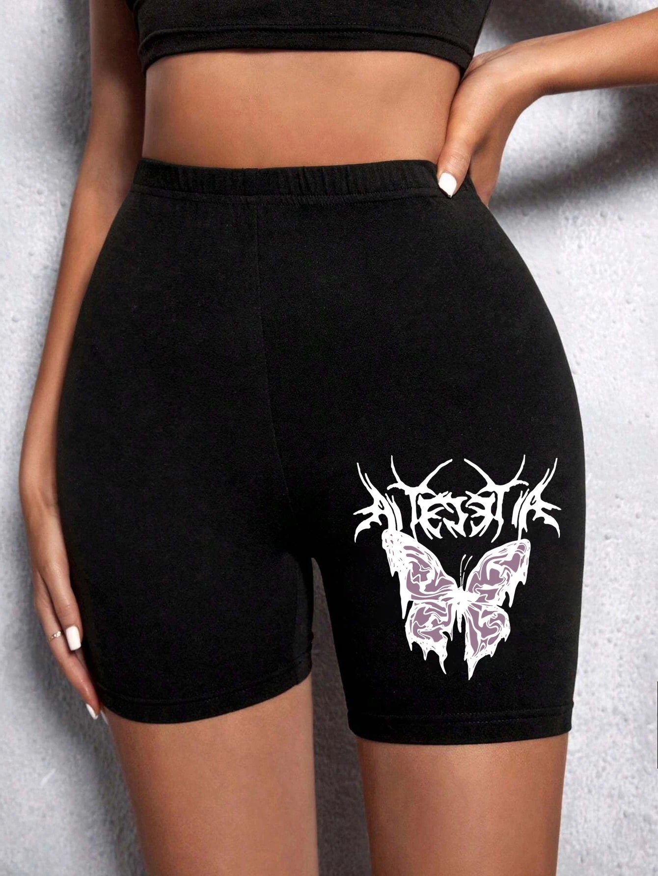 Casual Women Fitness Short Pantsbeautiful Dreamy Purple Butterfly Prints Leggings Short High Elastic Soft Thin Female Sportswear Black 4