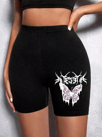 Casual Women Fitness Short Pantsbeautiful Dreamy Purple Butterfly Prints Leggings Short High Elastic Soft Thin Female Sportswear Black 4