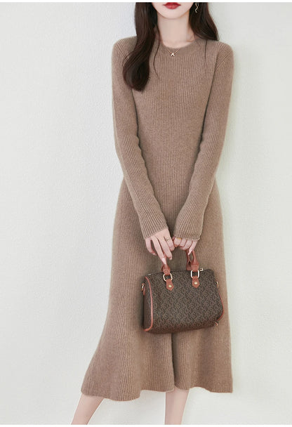 Women's Pure Wool Knitted Long Dress, Round Neck, Fishtail Skirt, Slim, Elegant, Casual, Fashionable, Sweater, 2024Autumn/Winter Badiee Stylez