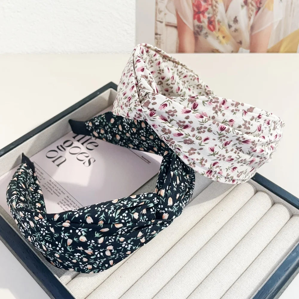 Bohemian Floral Cross Headband Women Wide Bands Hair Hoop Styling Tool Fabric Flower Print Vintage Headwear Accessories Summer