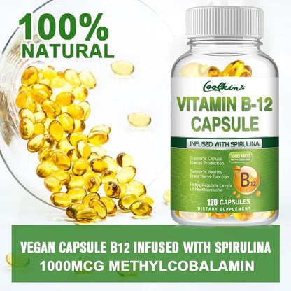 Vitamin B12 Capsules - Supports Energy Metabolism, Mood, Heart, Nervous System Support