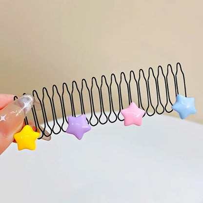 New Cute Colorful Heart Star Bow Pull-out Stretch Metal Hair Comb For Girls Broken Hair Finish Headband Fashion Hair Accessories color Star