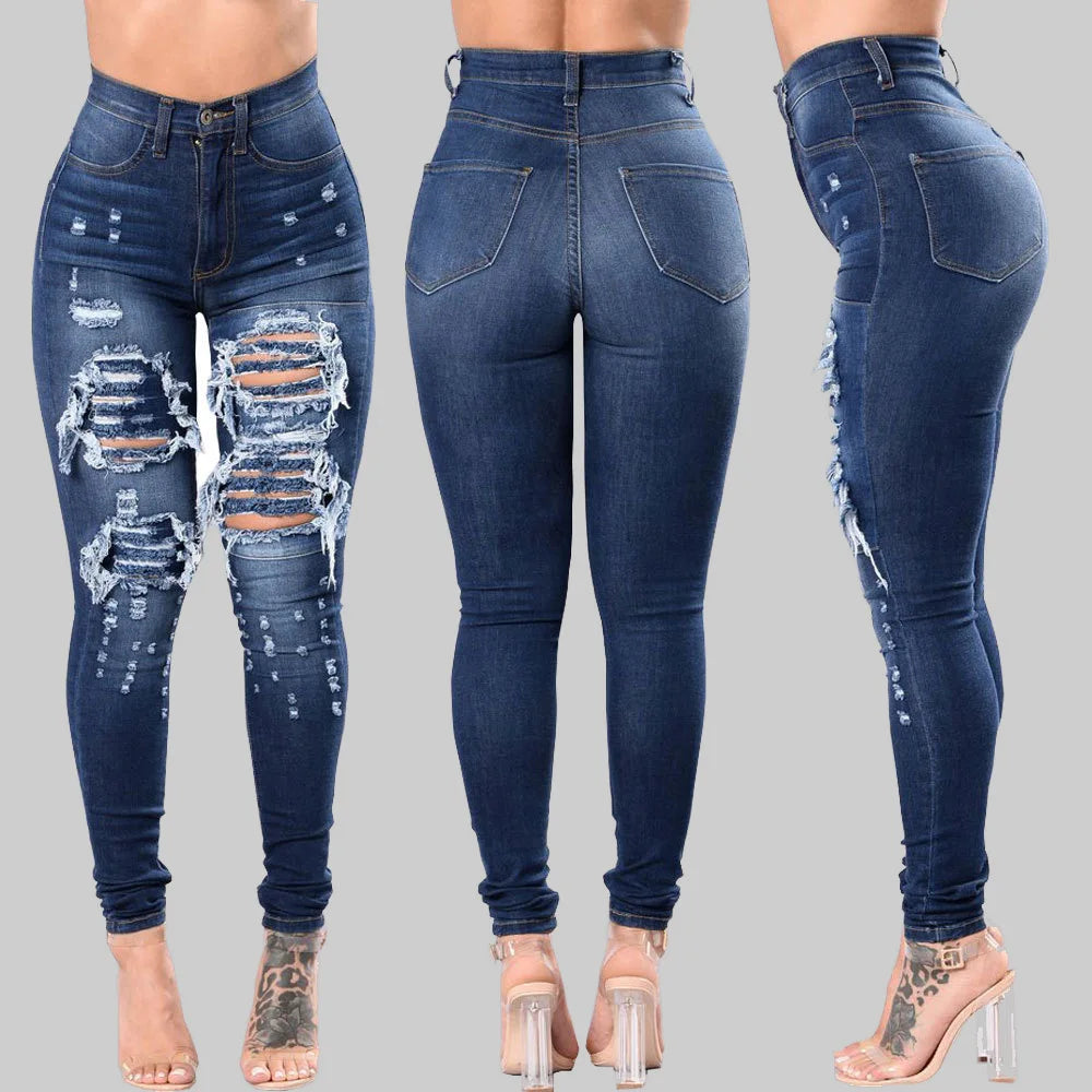 New Designer Denim Women 2025 High Waist Ripped Jeans for Women Skinny Black White Jeans Woman Elastic Slim Jean Female Femme