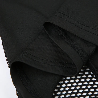 CIBBAR Gothic Black Crop Top Chic See Through Mesh Patchwork Full Sleeve Skinny Basic T-shirt Women Punk Style Stitched T Shirts