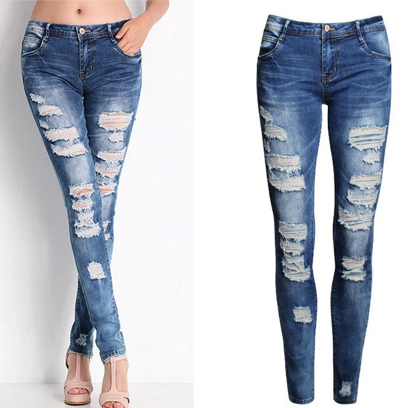 New Designer Denim Women 2025 High Waist Ripped Jeans for Women Skinny Black White Jeans Woman Elastic Slim Jean Female Femme Dark Blue