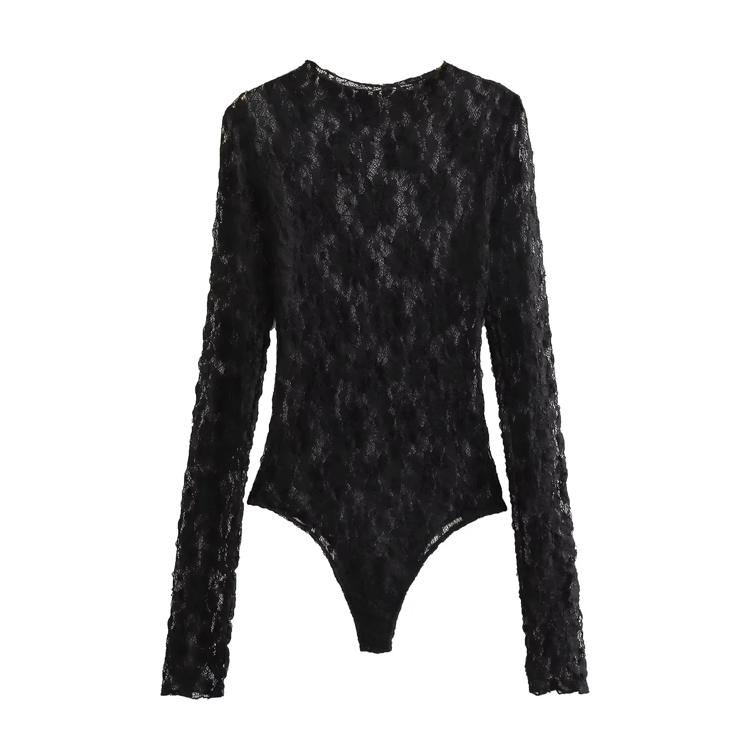 TRAFZA Summer Lace Jumpsuits For Women Fashion New Long Sleeves Hollow Out Slim Onesies Female Chic Wild Women's Bodysuits